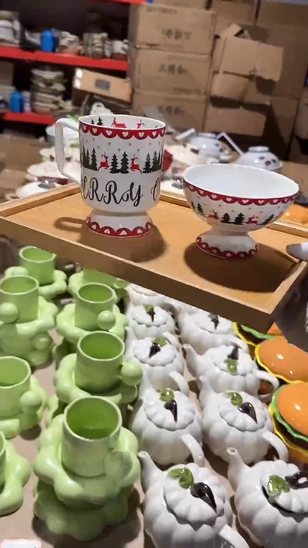 陶瓷圣诞杯碗2件套微瑕 凑满20元包邮