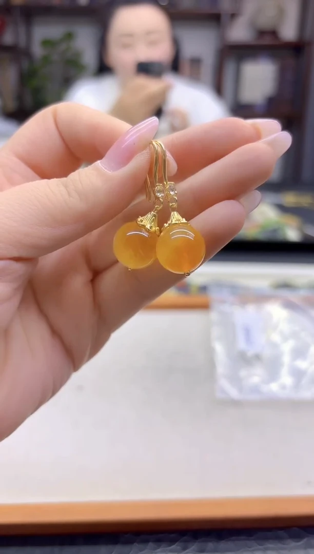 14K金镶嵌翡翠耳饰DIY款E966