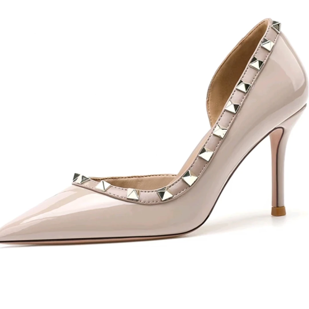 【雅薇】铆钉25年新款浅口高跟鞋侧空细跟气质性感百搭时尚女鞋