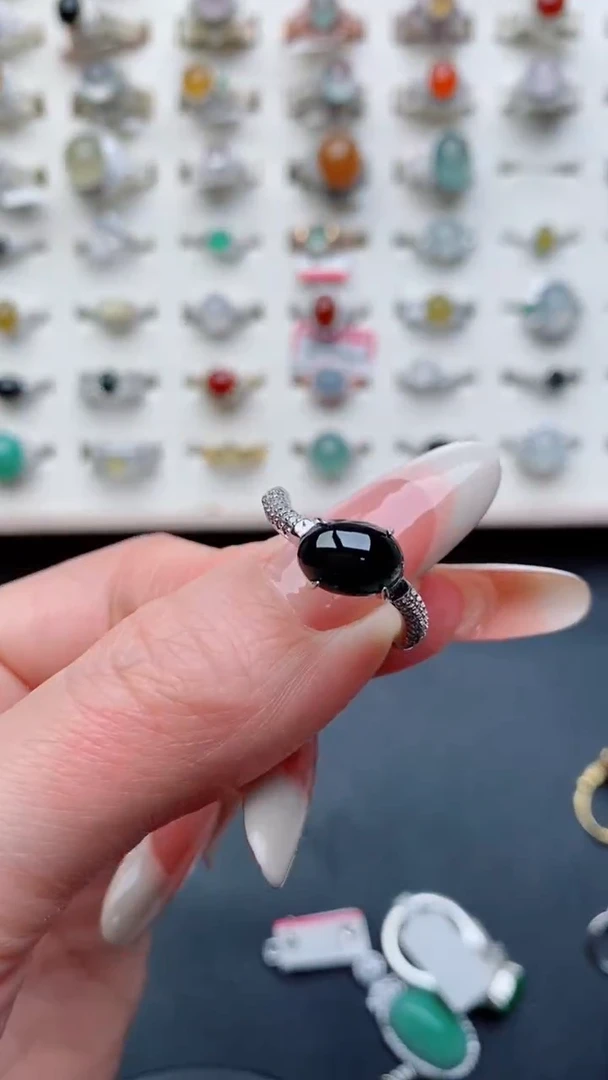 银S925镶嵌戒指翡翠...