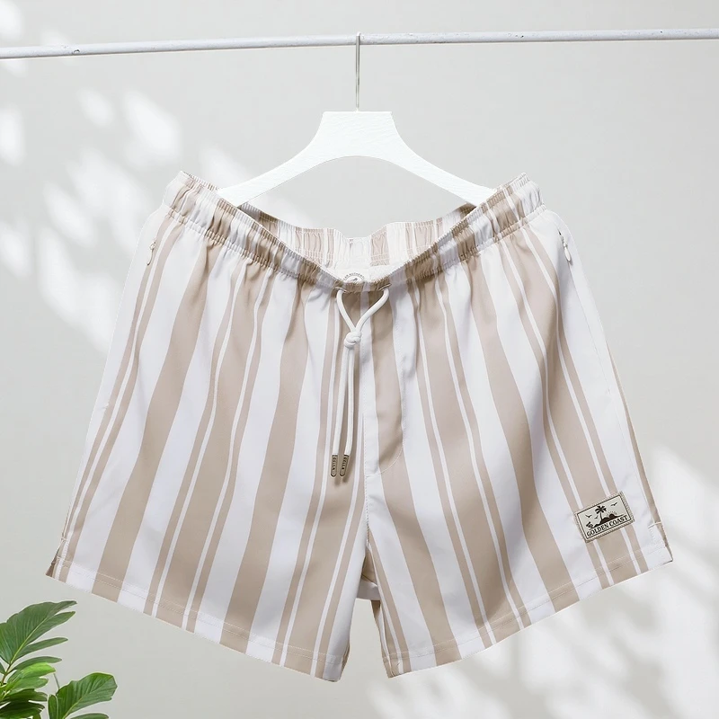 夏季速干沙滩裤男士新款2025爆款弹力四分裤休闲百搭运动条纹短裤