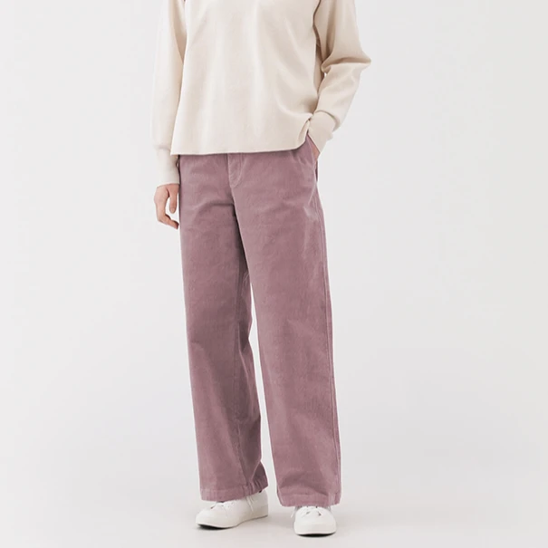 无印良品 MUJI 女式 弹力 灯芯绒轻便直筒裤裤子女款秋季新品女装