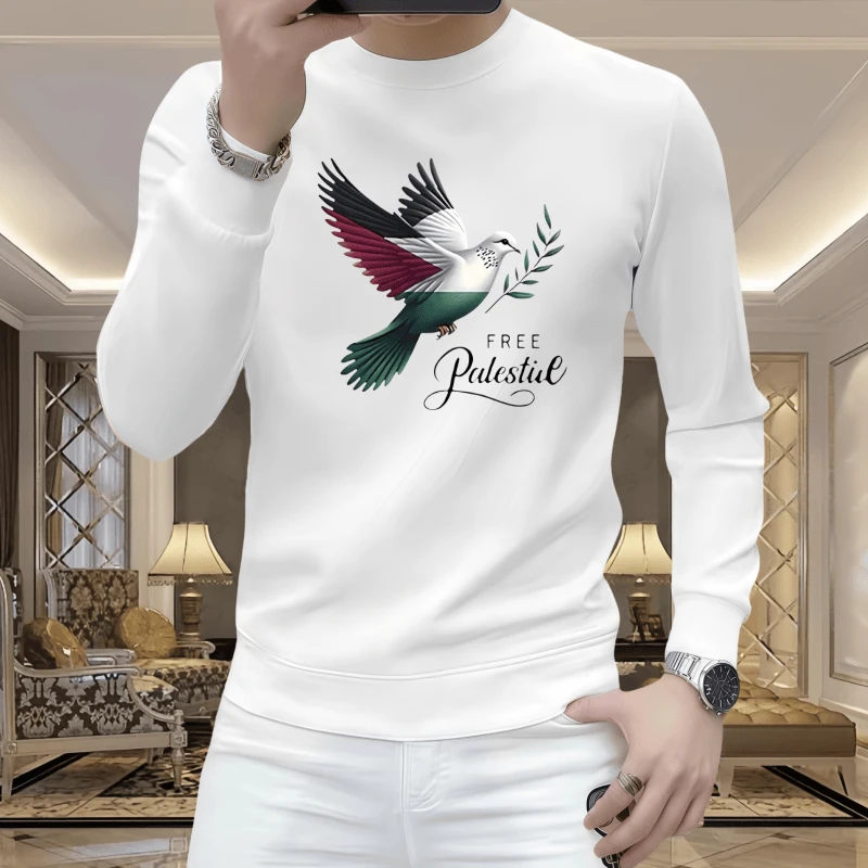 男士长袖时尚休闲百搭修身秋冬套头上衣潮流新款印花圆领卫衣内搭