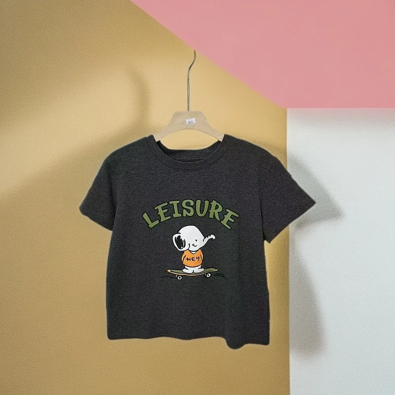 2653磨毛大象字母T恤女款百搭圆领韩版卡通简约T恤