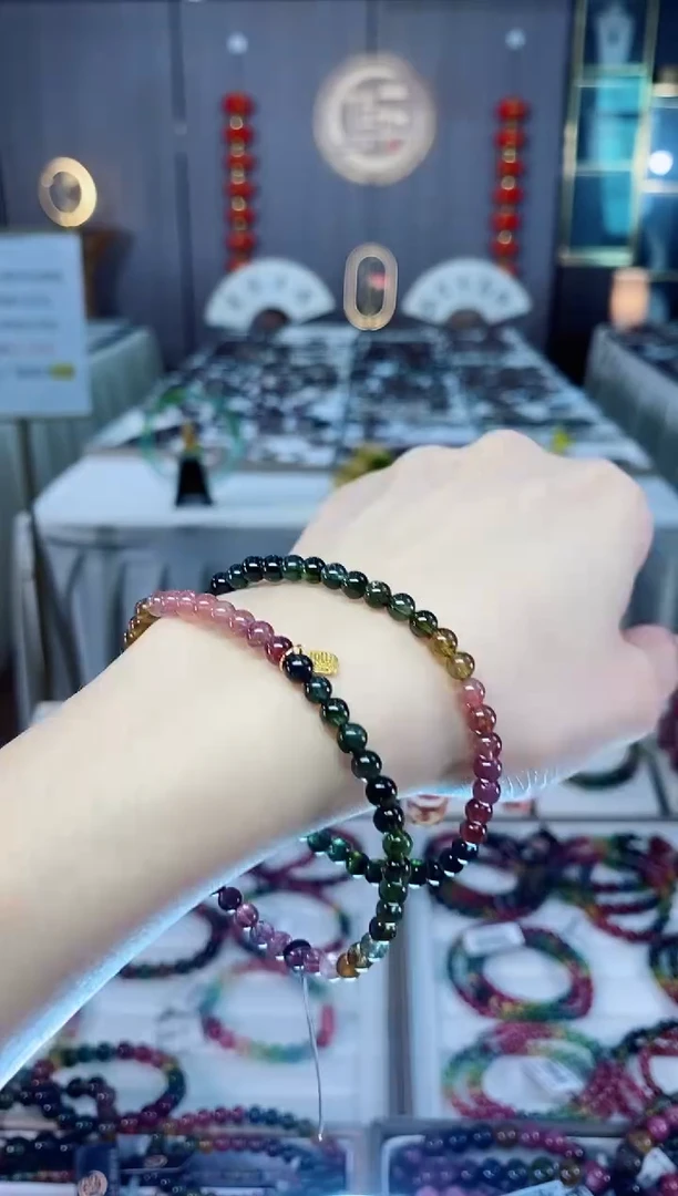 未镶嵌老矿碧玺透体单圈手串4mm+碧玺 dan多样性发货一条