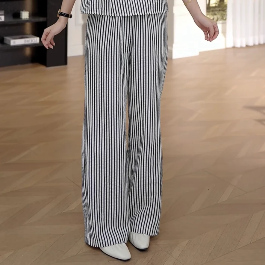 思思小个子女装【夏季新款百搭时尚条纹色休闲裤】#25F363-1