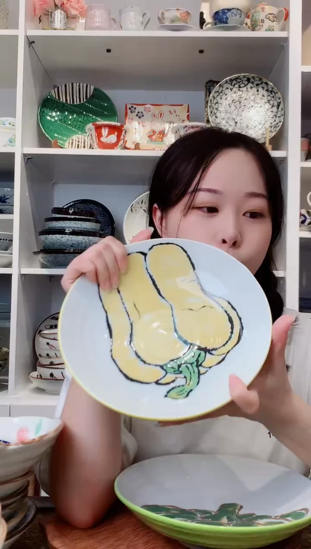 陶瓷美浓烧黄彩椒大深盘