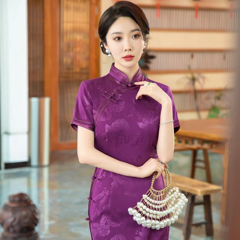 3156白幼秀款民国风优雅中长款复古夏季显瘦中式旗袍大码气质