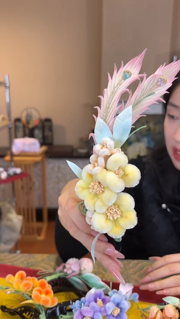 刺绣非遗绒花（发饰）