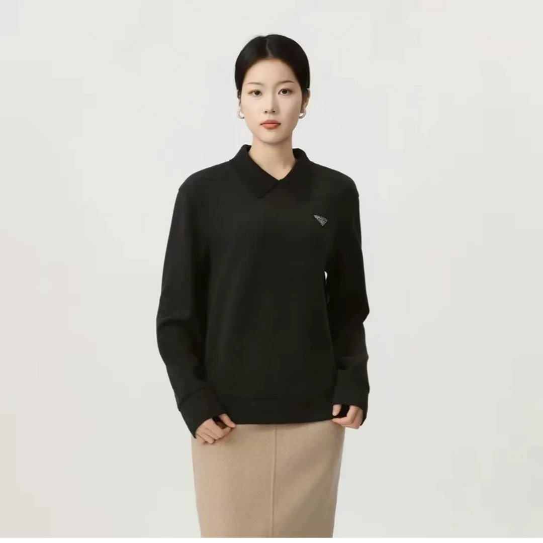 AMASS/阿玛施衬衫领松弛宽松舒适感百搭三角标长袖套头卫衣530113