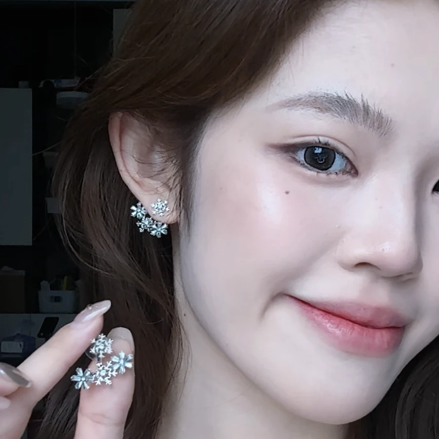 合金锆石耳饰 Jue美！店主推~雪花耳钉新款2025爆款耳环秋冬耳饰女