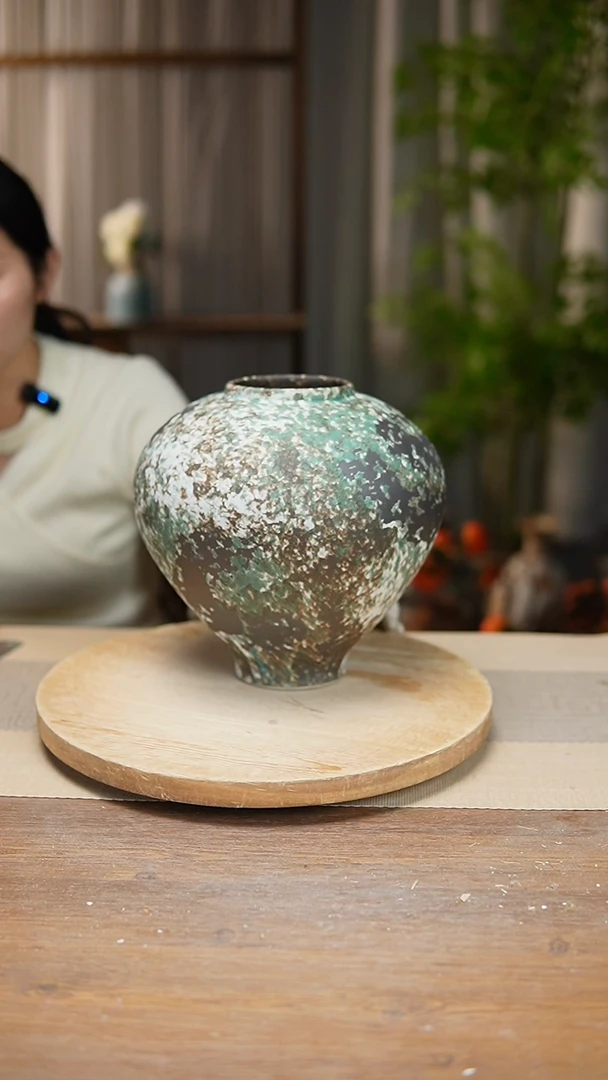 【闪购商品】陶瓷 花器涂鸦绿月亮罐