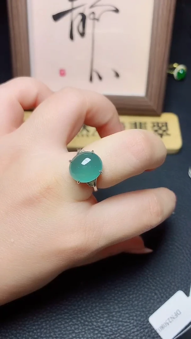 银S925镶嵌戒指翡翠天然翡翠A货s925银镶