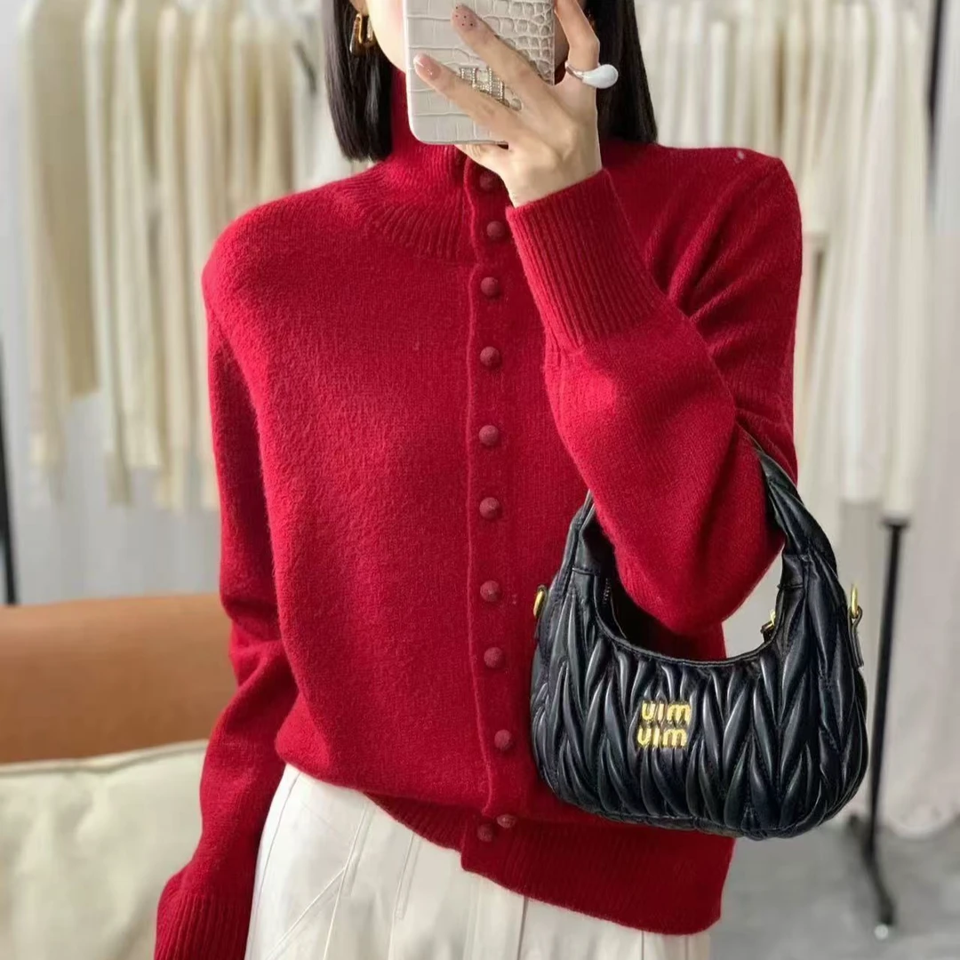 【专柜品质】春秋新款时尚洋气宽松百搭两用领女装上衣针织开衫毛衣