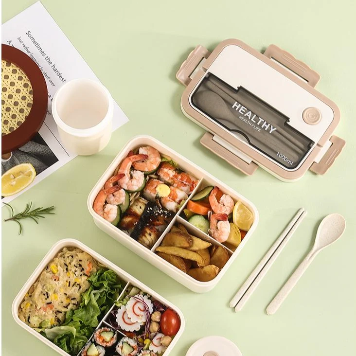 日式饭盒上班族专用轻食便当盒塑料减脂餐盒可微波炉加热分格带盖