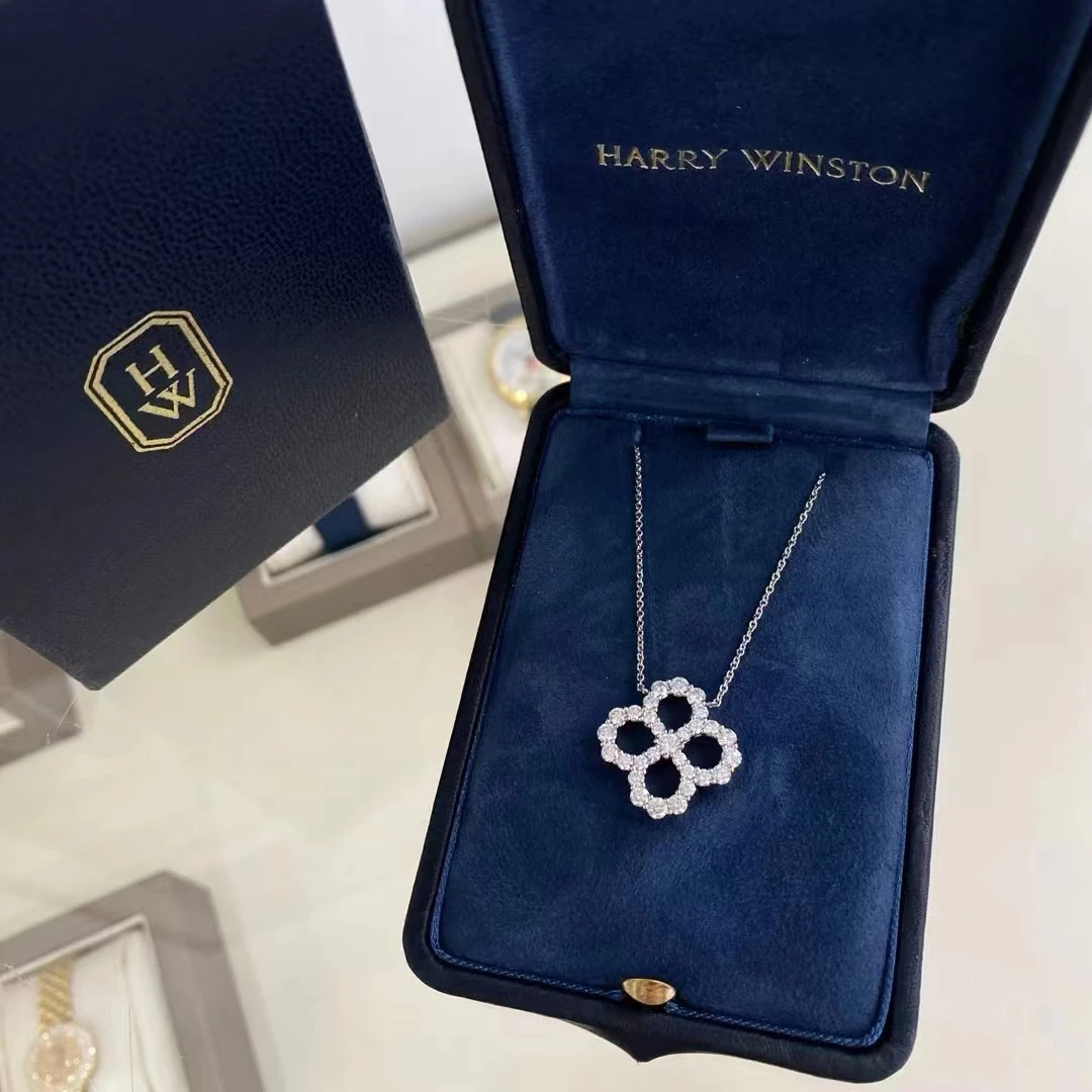99新 Harry Winston/海瑞温斯顿 小花6枫Loop镂空18K白金项链大号
