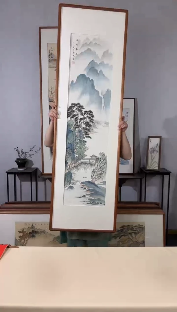国画手绘*溪亭春烟*52*172cm带框发货