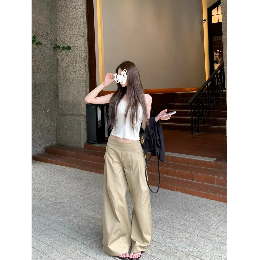 新款设计感慵懒风直筒卡其宽松阔腿裤A898