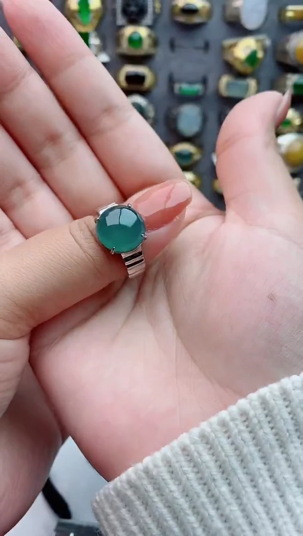 银S925镶嵌戒指翡翠m**o天然翡翠男戒