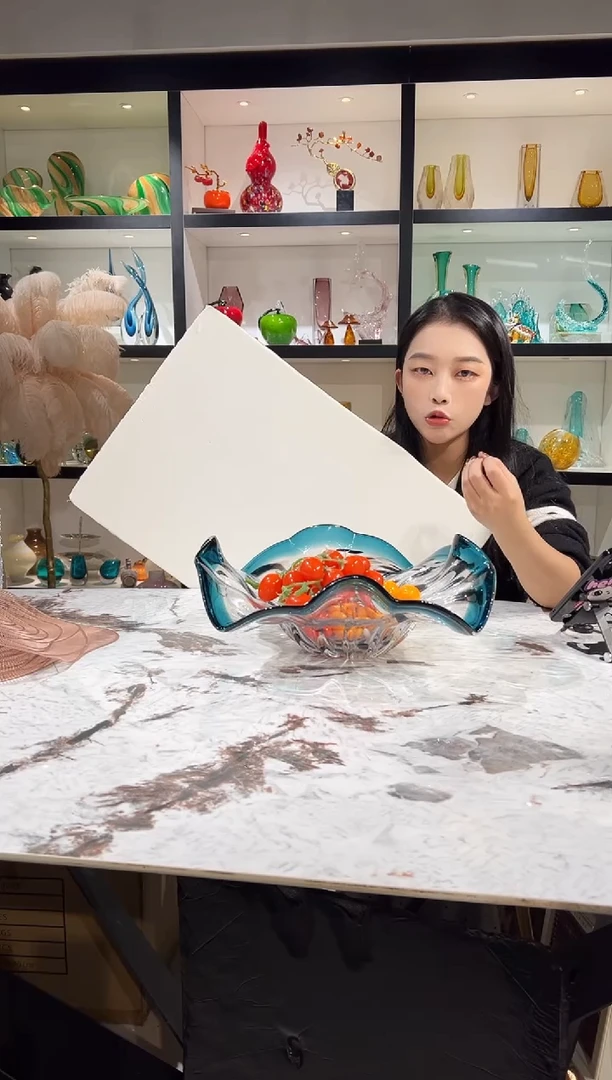 蓝色荷叶果盘 现货