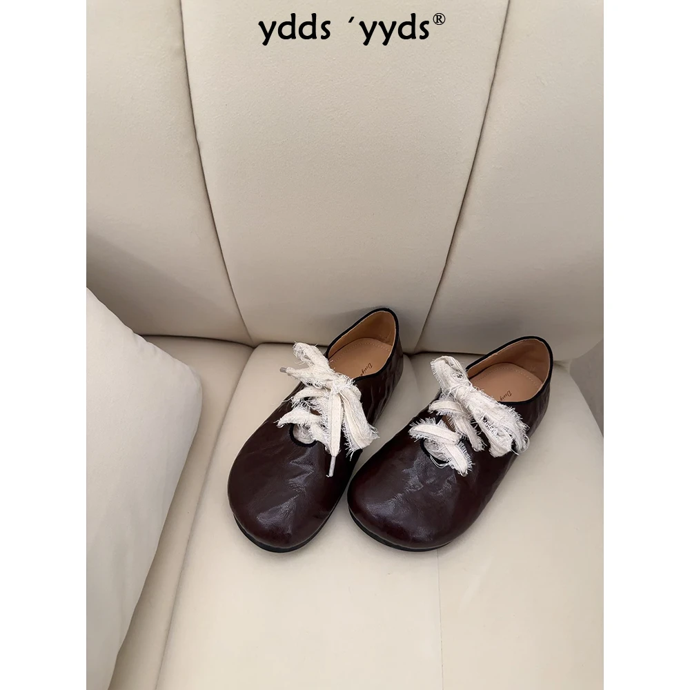 YDD/25春季新款小众复古做旧圆头简约时尚百搭绑带平底鞋/819