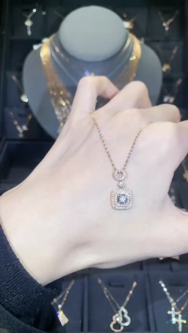 【闪购商品】钻石套链18K金镶嵌18K金玫  多人 方糖