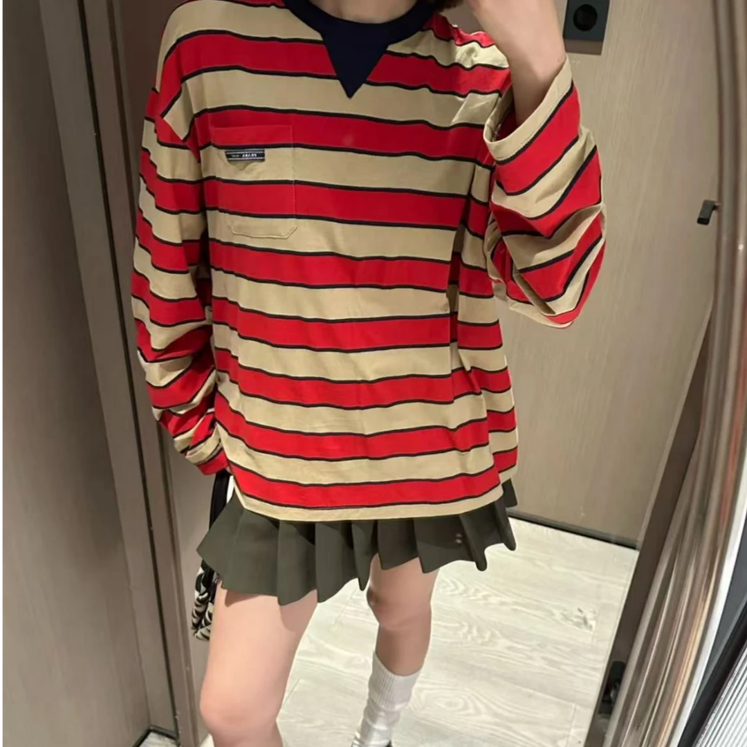 全新未使用 Prada/普拉达 PRADA早春新款条纹长袖T恤