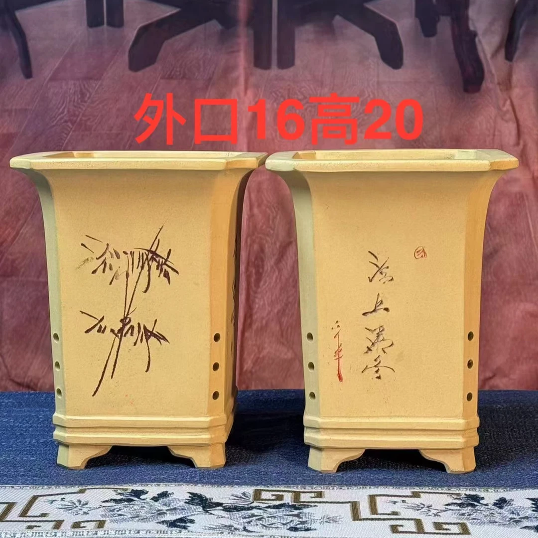 紫砂兰花盆透气手工四方花盆兰花专用盆栽