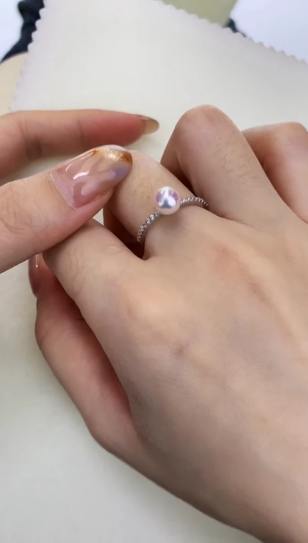 银S925镶嵌DA海水珍珠 akoya戒指 GD029