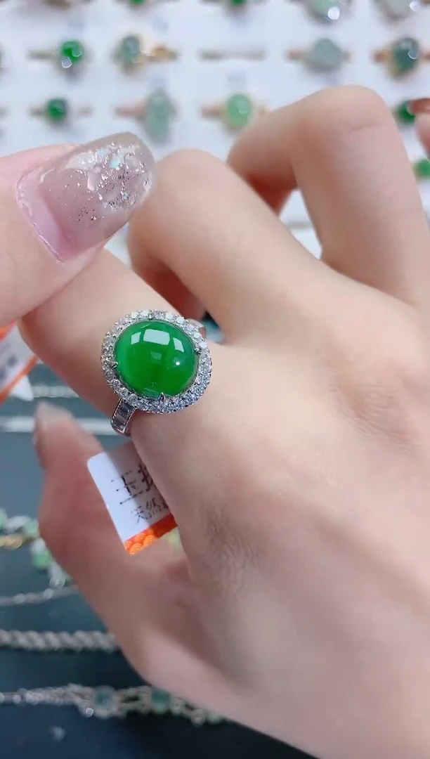 银S925镶嵌戒指翡翠天然翡翠