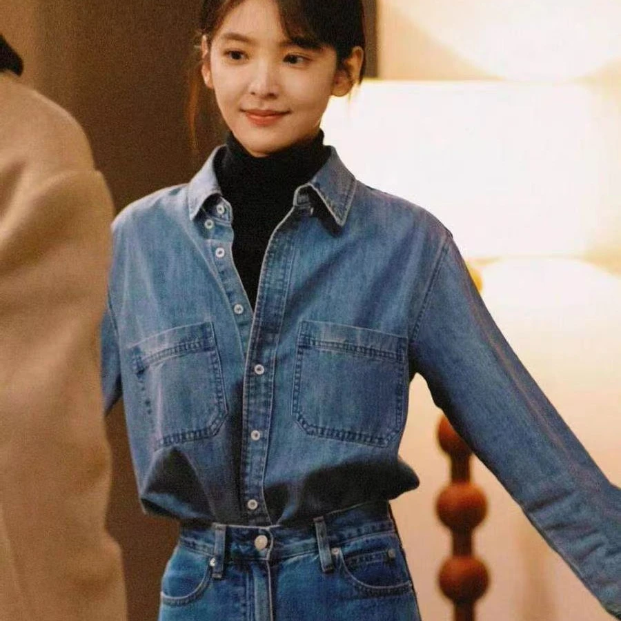 章若楠同款牛仔衬衫女2025春秋款长袖内搭叠穿衬衣难哄温以凡上衣