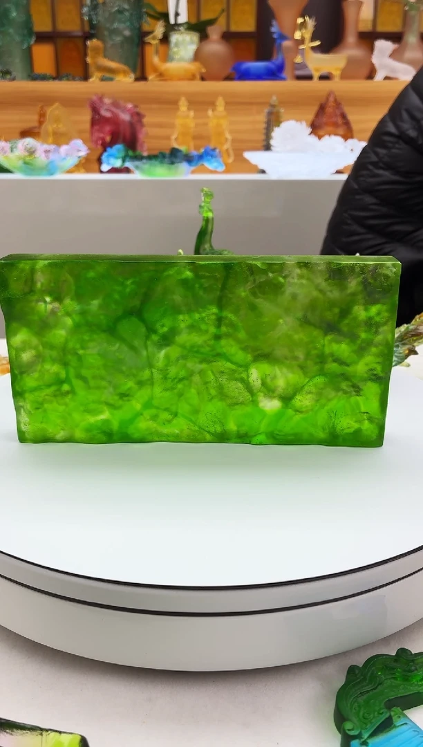 手工艺品琉璃20*10*2.5公分混烧干泡台绿色