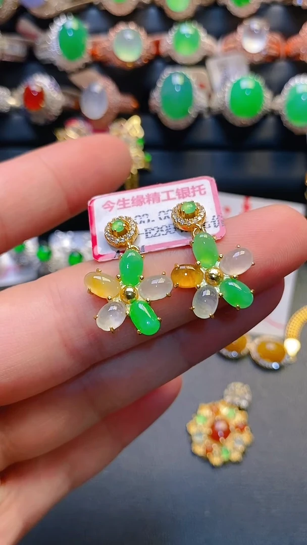 银S925镶嵌戒指翡翠天然