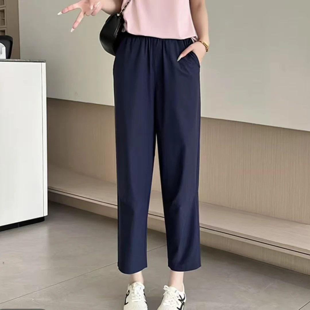 八分刺绣2025夏季薄款冰丝速干防晒哈伦裤子女宽松直筒九分运动裤