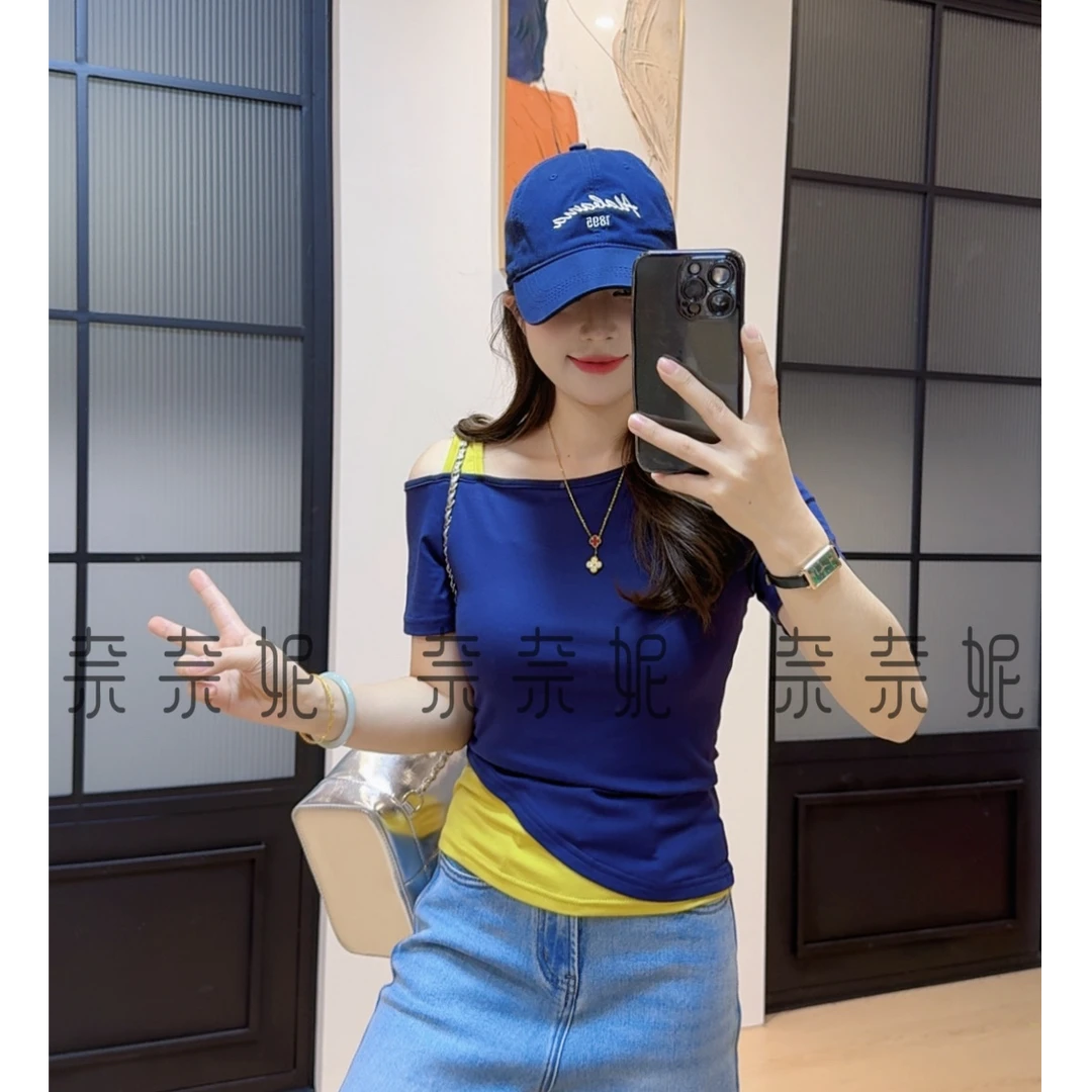 奈奈妮【入夏私语】夏季T恤短袖新款时尚显瘦露肩百搭8919