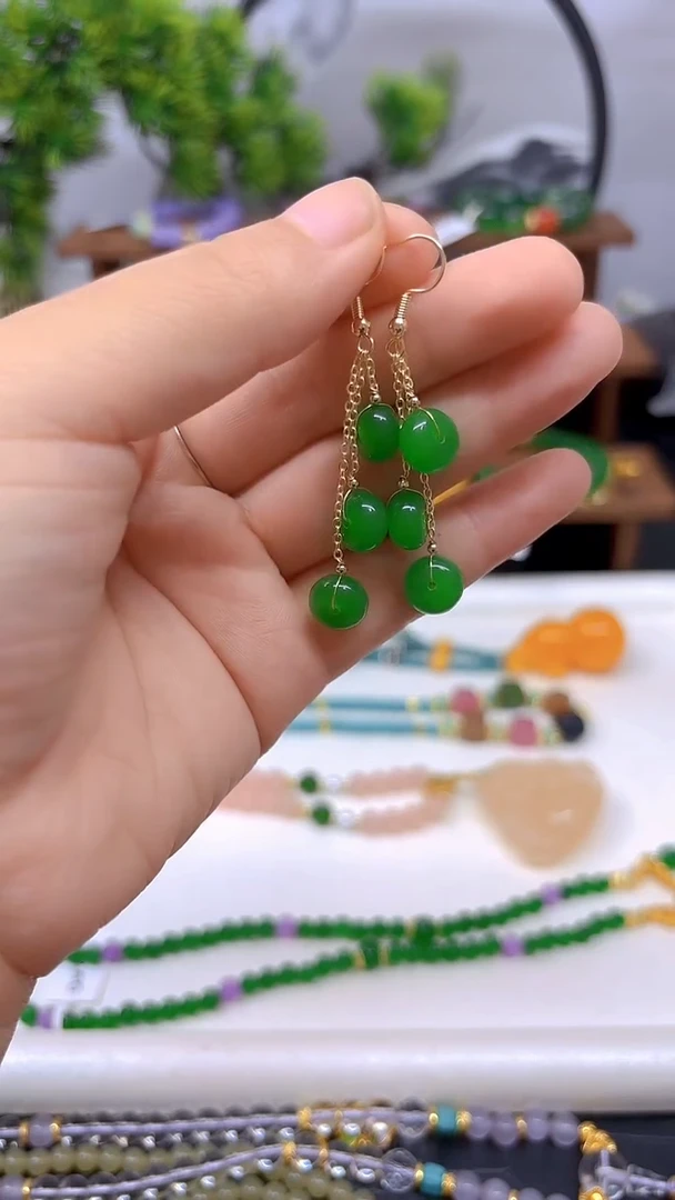 翡翠14K金镶嵌耳饰E439