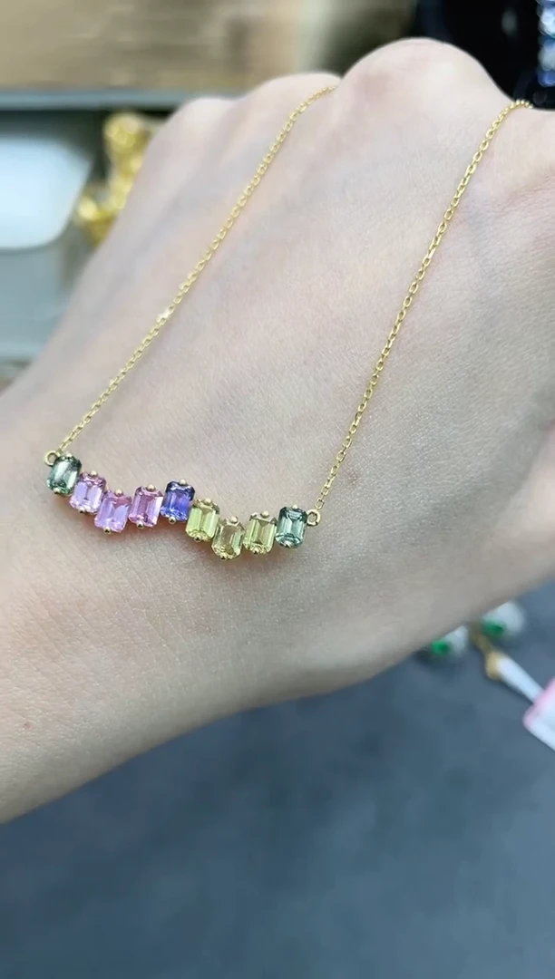 【闪购商品】彩色蓝宝石项链18K金镶嵌·