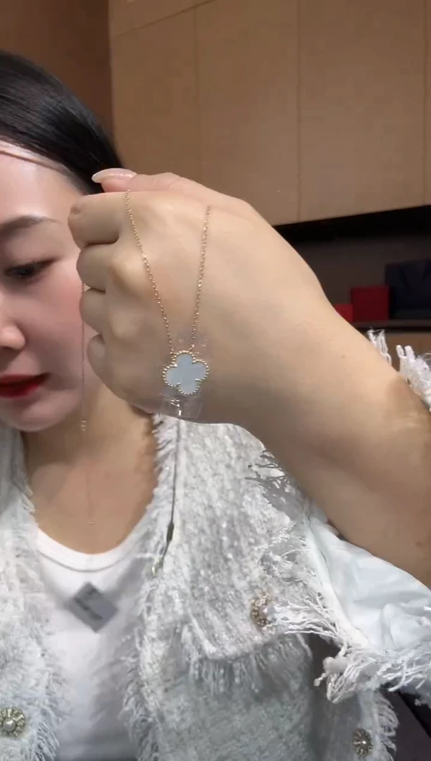 【闪购商品】贝壳（贝母）套链18K金镶嵌 白色k黄，四叶草套链GHJ25版