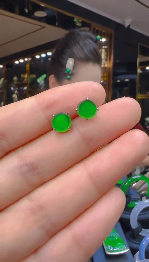 翡翠银S925镶嵌耳饰003（多样性发其一）