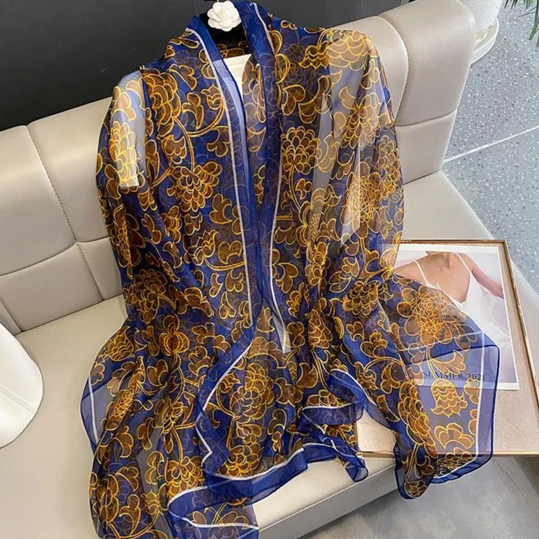 A125【祥云牡丹】云锦纱轻奢高定丝巾披肩130*180