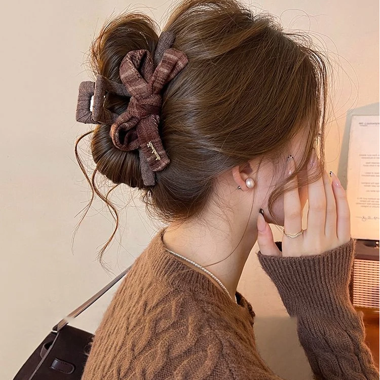 美拉德蝴蝶结抓夹女高级感大号鲨鱼夹子2025新款盘发夹后脑勺头饰