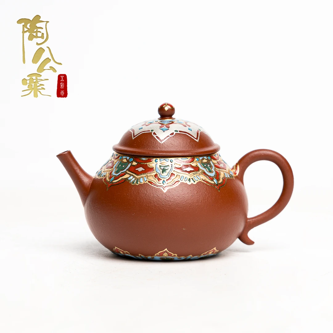 陶公粟原矿小煤窑朱泥珐琅彩《润珠》110cc陈佳欢手制精美紫砂壶