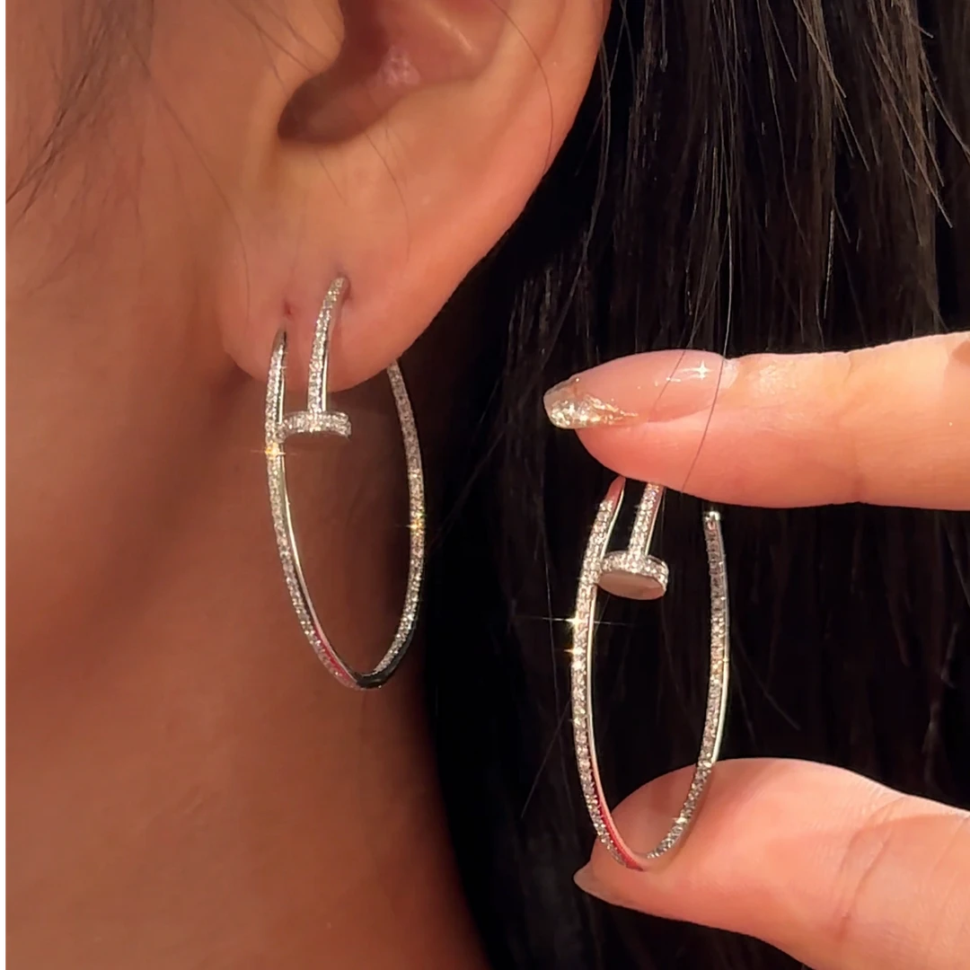 QANNA【满钻钉子】【1.2克拉】轻奢时尚经典天然钻石大耳圈耳环耳扣AY