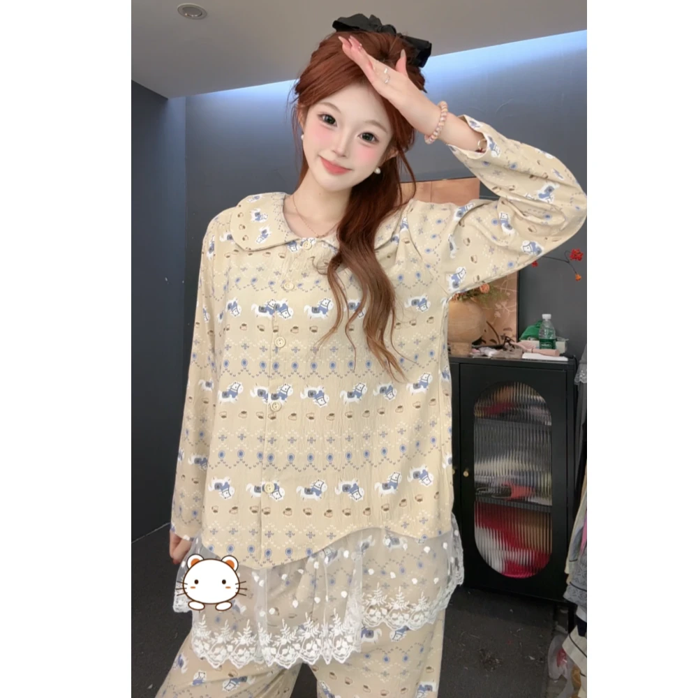 【蕾丝小马】原创设计卡通家居服2025春秋季可外穿设计感女睡衣套装