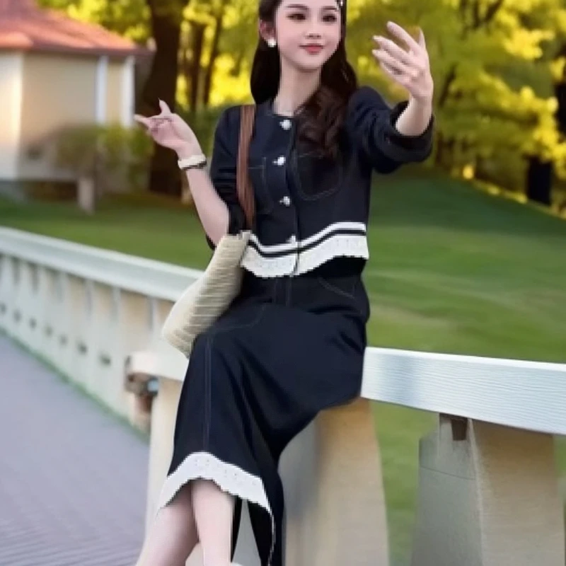 兰兰家气质蕾丝牛仔外套半身裙时尚显瘦休闲套装春秋女装