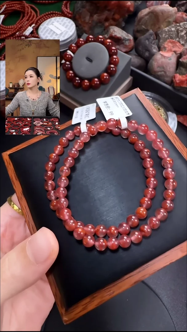 未镶嵌手串南红玛瑙原矿九口玫红火焰手串5mm+多样发其一
