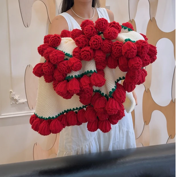 成品手工玫瑰花毯子玫瑰花束空调毯送女友情人节礼物包装礼盒送人