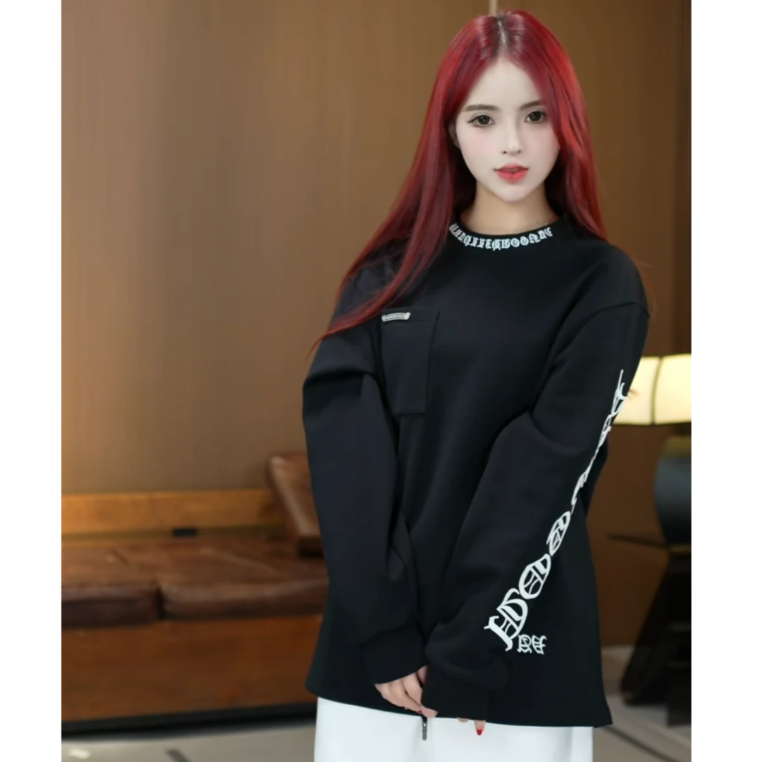 克罗同款刺绣圆领时尚秋冬卫衣男装