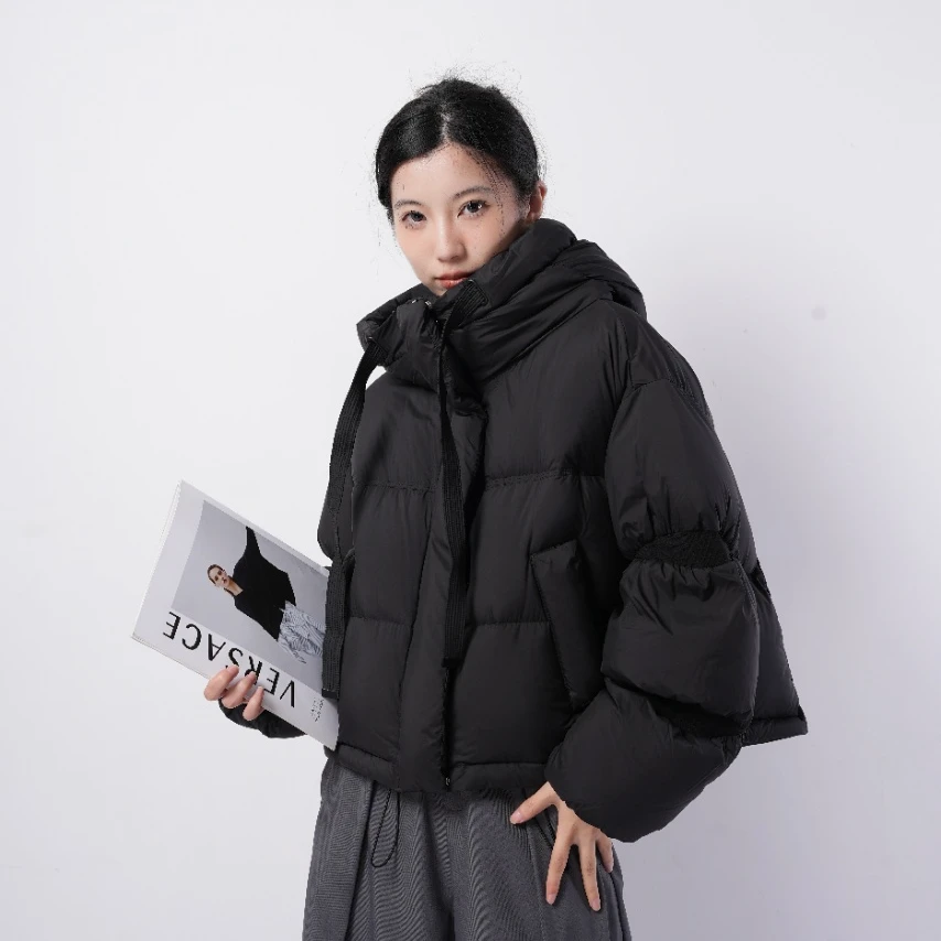 【李不了】982409泡泡袖90鹅绒羽绒服女韩版休闲保暖优等品连帽宽松