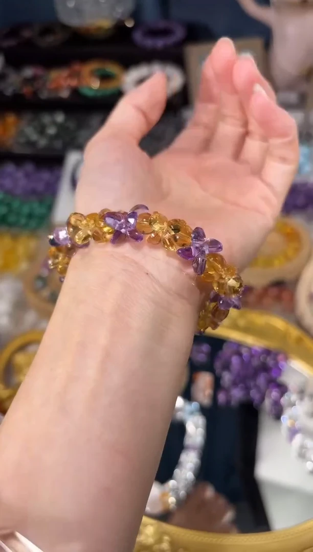 水晶手串未镶嵌紫黄蝴蝶手链一条拍3